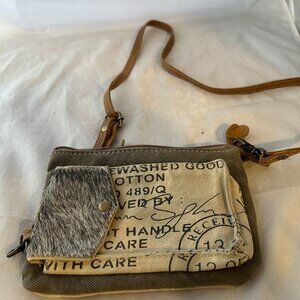 MYRA BAG  Stamp Pocket Small & Cross Body Bag  Leather, Fur, Canvas   S-1223 NEW